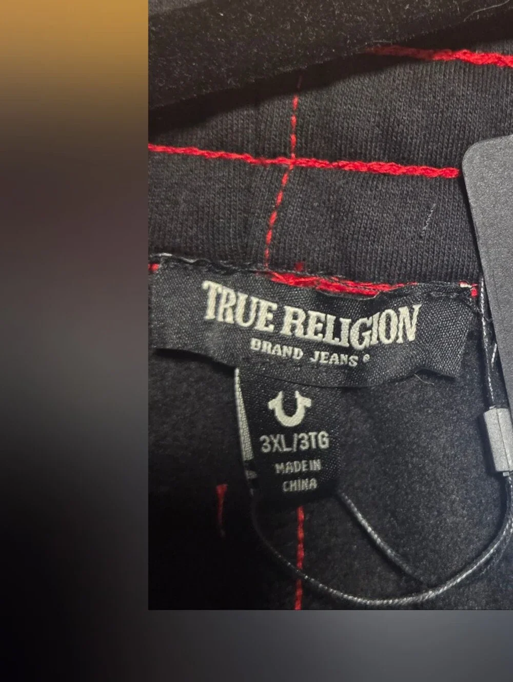 True Religion Men's 3XL Black Fleece Sweat Shorts Red Stitching NWT Drawstring